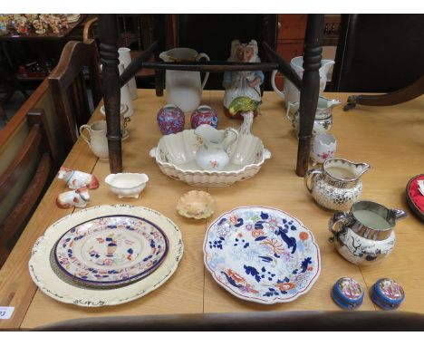 MIXED LOT INCLUDING TOBY JUG, PAIR OF WOODS & SONS VASES, COPELAND SPODE JUG, ROYAL WORCESTER DISH, VICTORIAN PLATES, TWO ROY