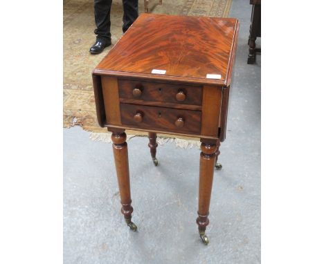 VICTORIAN MAHOGANY DROP LEAF SIDE TABLE WITH TWO DRAWERS 