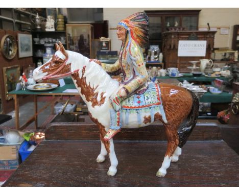 BESWICK GLAZED CERAMIC FIGURE- THE MOUNTED INDIAN, NUMBER 1391, APPROXIMATELY 23cm HIGH 