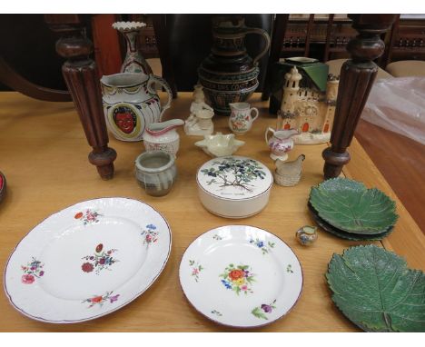 MIXED LOT INCLUDING HANDPAINTED CHINESE CERAMIC VASE (RESTORED), EARLY STAFFORDSHIRE CASTLE AND CLOCK TOWER, COALPORT PLATE, 