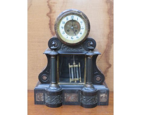 LARGE BLACK SLATE MANTEL CLOCK 