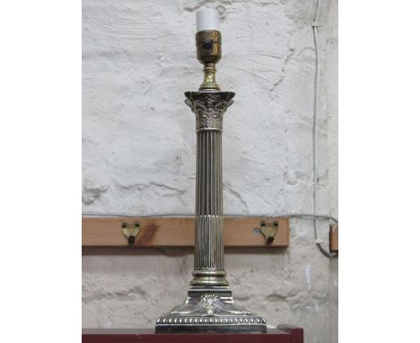 SILVER PLATED COLUMN FORM TABLE LAMP, APPROXIMATELY 47cm HIGH