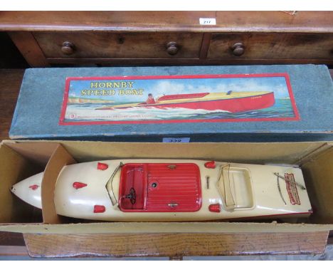 1930s HORNBY LARGE SCALE BOXED CREAM/RED SPEEDBOAT 