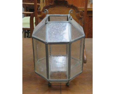 ANTIQUE OCTAGONAL LEADED GLASS PORCH LANTERN