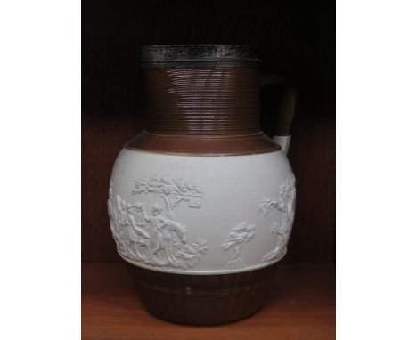 LATE 18th CENTURY GLAZED AND UNGLAZED CERAMIC JUG, WITH PLATED COVER, STAMPED TURNER 