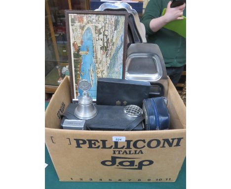 MIXED LOT INCLUDING VARIOUS PLATEDWARE, FLATWARE, PHOTO FRAME, PRINT, BOWLING BOULES, PROJECTOR, ETC, PLUS SAMOVAR AND MODEL 