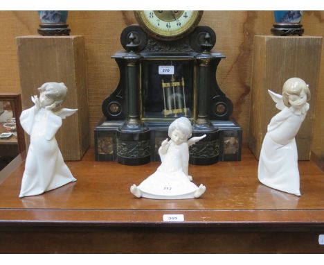 THREE LLADRO GLAZED CERAMIC ANGEL FIGURES 