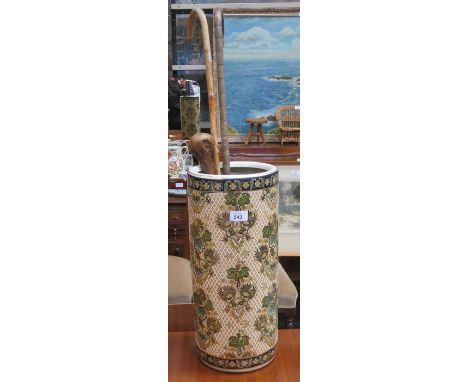 CERAMIC UMBRELLA STAND, TWO STICKS AND SHILLELAGH