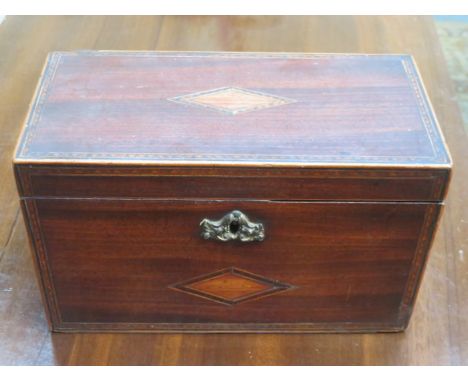 INLAID TWO SECTION MAHOGANY TEA CADDY 