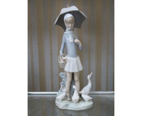 LLADRO GLAZED CERAMIC FIGURE- GIRL WITH UMBRELLA, BOOK REFERENCE No:01004510