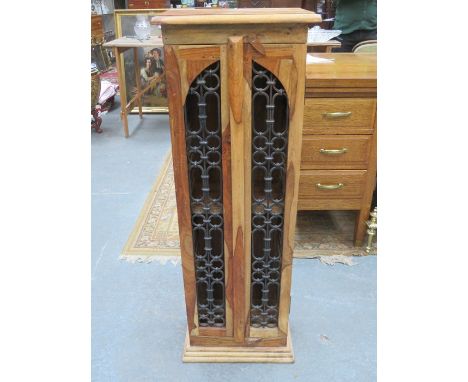 MODERN TWO DOOR WOODEN CD RACK WITH CAST IRON PANELS 