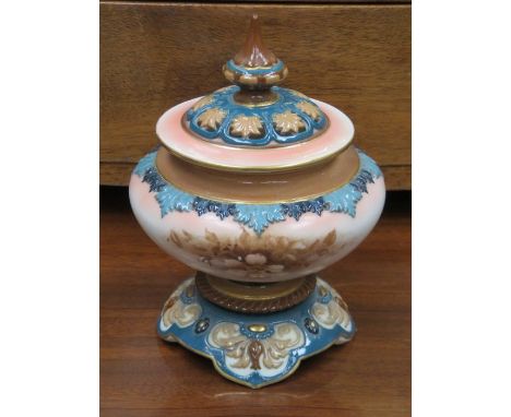 HADLEYS WORCESTER HANDPAINTED FLORAL DECORATED CERAMIC JAR WITH COVER 