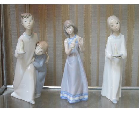 TWO LLADRO GLAZED CERAMIC FIGURES (ONE AT FAULT) AND NAO GLAZED CERAMIC FIGURE 