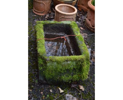 A RECTANGULAR SANDSTONE TROUGH, width 68cm x depth 42cm x height 22cm