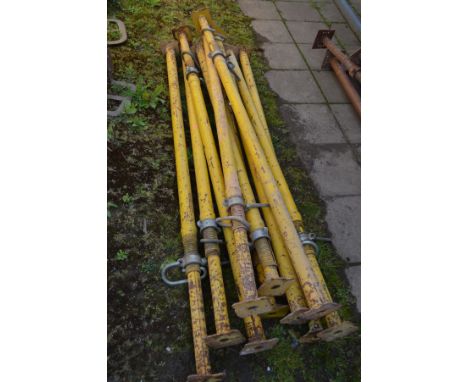 A SET OF TEN YELLOW PAINTED ACROW PROPS, (10)