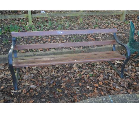 A CAST IRON SLATTED GARDEN BENCH, width 180cm