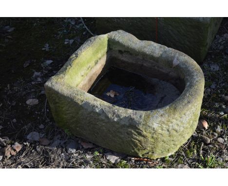 A SANDSTONE PUMP TROUGH, width 44cm x depth 54cm x height 26cm