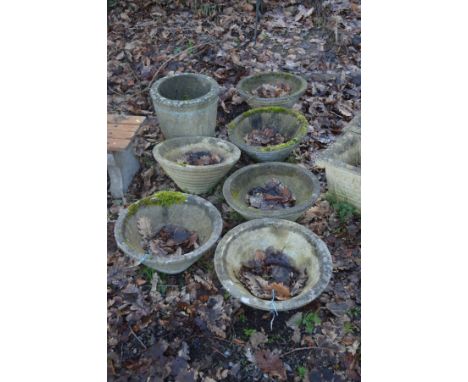 A SET OF SIX PANCHEON STYLE GARDEN PLANTERS, diameter 46cm, together with another garden planter (7)
