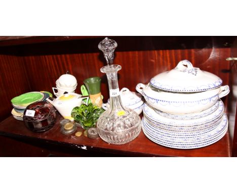A Coronaware "Leydene" pattern part dinner service, a number of pieces of Carltonware, a cut glass decanter and stopper and v