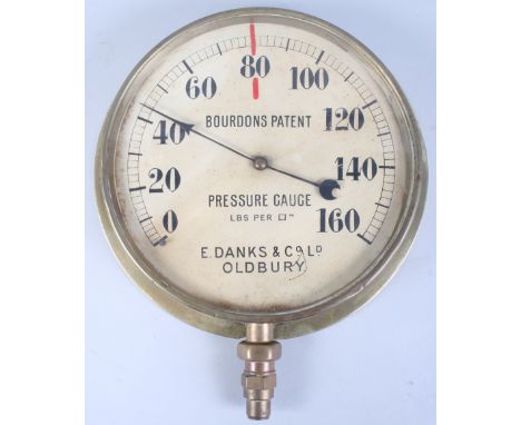 A Bourdons patent steam engine brass cased pressure gauge 