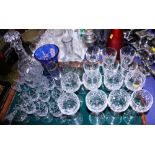 Eight Stuart cut glass hocks, eight Stuart cut glass sherries, six cut glass ports, a decanter and