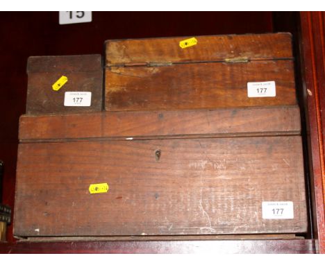 A 19th century walnut and mother of pearl workbox a rosewood box and a walnut box (all for restoration) 