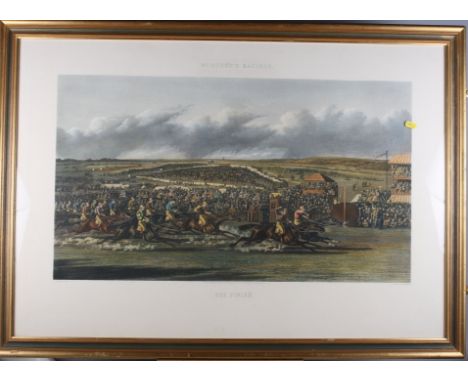 Alken: a 19th century hand-coloured print for McQueens Racings, "The Finish", in gilt frame 