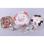 A Royal Crown Derby Imari porcelain dish, a Royal Copenhagen porcelain cat and other collectible