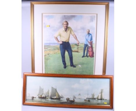 Norman Hepple: a limited edition golfing print of "Arnold Palmer at Troon", signed by the artist and the golfer, 23" x 18", i