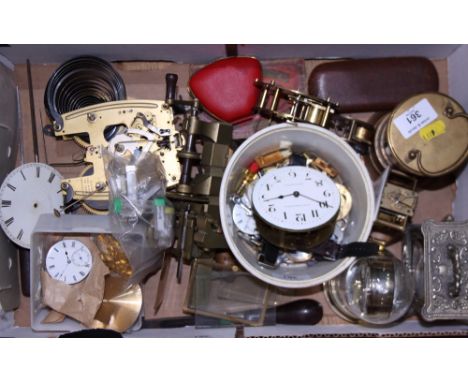 A quantity of watch tools and assorted watch accessories, parts and clocks 