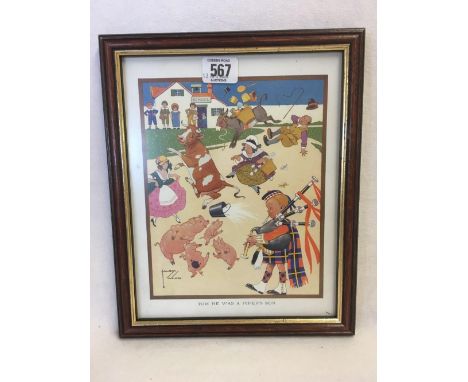 COLOUR PRINT BY LAWSON WOOD; “TOMMY WAS A PIPER'S SON”, 11” X 9” 