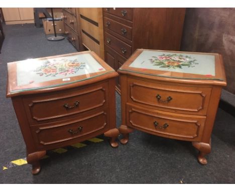PAIR OF TAPESTRY TOPPED BEDSIDE CABINETS
