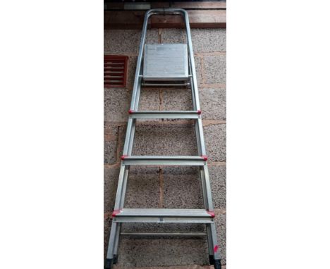 3 ALUMINUM STEP LADDERS, 1 WITH 4 STEPS &amp; 2 WITH 3 STEPS