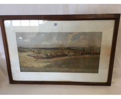 LIONEL EDWARDS; A GOOD COLOUR PRINT OF THE QUORN HUNT IN FULL CHASE, SIGNED AND INSCRIBED & DATED 1934, ALSO PENCIL SIGNATURE