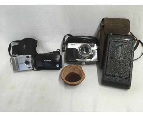PETRI CAMERA, KODAK EASY SHARE, OLYMPUS 2 &amp; KODAK BELLOWS CAMERA, ALL WITH CASES