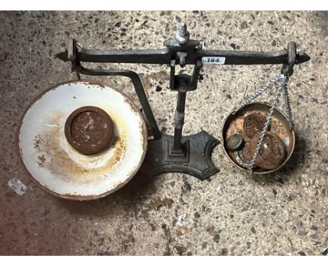 SET OF VINTAGE WEIGH SCALES WITH WEIGHTS