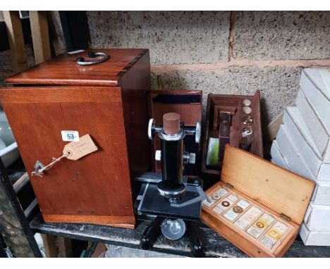 BOXED BECK MODEL 47 MICROSCOPE, SOME SLIDES &amp; MICROSCOPE PARTS
