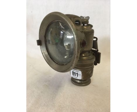 VINTAGE CARBIDE BICYCLE LAMP BY PANTHER OF B'HAM, FRONT GLASS CRACKED