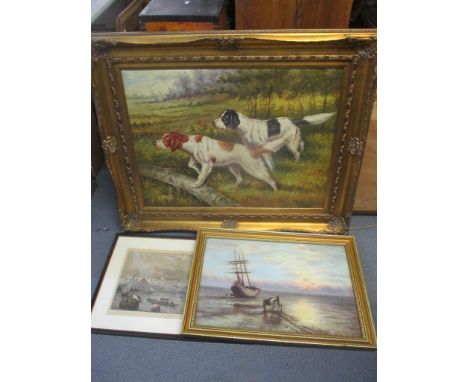 Three pictures to include Coastal seascape East Anglia, 19th century original 1897 oil painting, artist I Smith, Constantinop