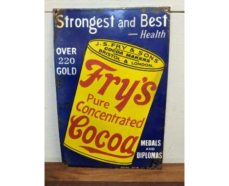 A reproduction enamel advertising sign Frys Pure Concentrated Cocoa, 46cm x 31cm