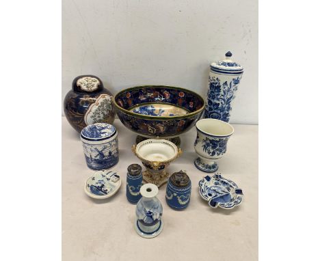Mixed ceramics to include a Royal Doulton footed bowl, late 19th century Derby, Delftware, Jasperware and othersLocation: LWB