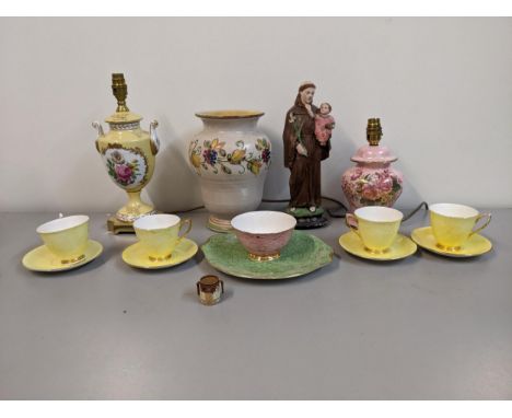 Nineteenth century and later ceramics to include Maling table lamp, a part tea set, an Italian vase, a porcelain and brass la