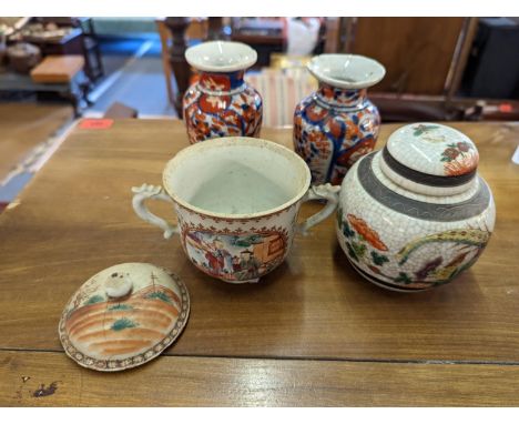 Mixed Chinese and Japanese ceramics A/F to include a late 18th century export Chinese polychrome enamel, twin handled cup A/F