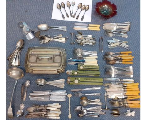 Vintage Oneida stainless steel cutlery, flatware, miscellaneous cutlery and an early 20th century desk set tray A/F, together