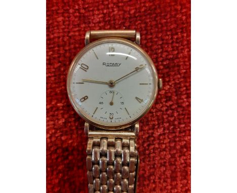 A mid 20th century 9ct gold gents Rotary watch dial on a gold plated strapLocation: 