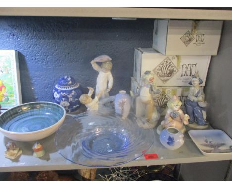 A lot to include four Nao figurines, some boxed, Royal Copenhagen ceramics, a Chinese prunus blossom jar and cover, a Whitefr