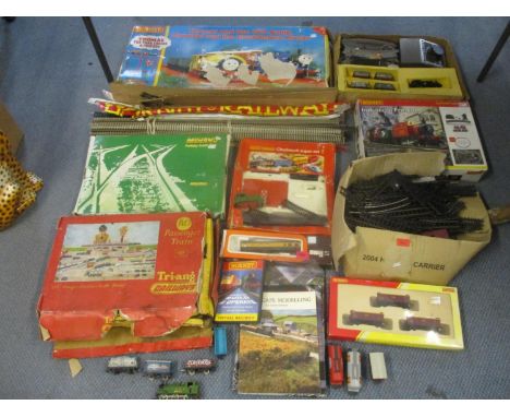 A quantity of Hornby, Triang railways and hobby train sets, track accessories and pamphlets to include a Triang 00 gauge elec