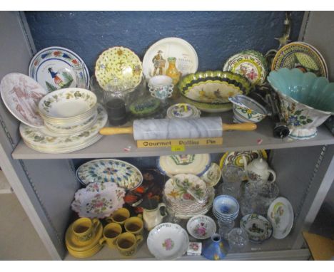 A selection of French Quimper Italian and other pottery, kitchenalia, household ceramics and glass, to include a mirror, bar 