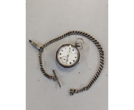 A gents silver cased key wound pocket watch having Roman numerals, subsidiary seconds, signed enamel dial, together with a si