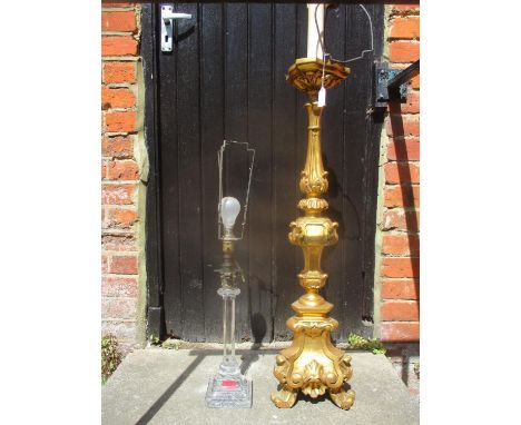 A cut glass column table lamp and a gilt wood table lamp Location: A2B 